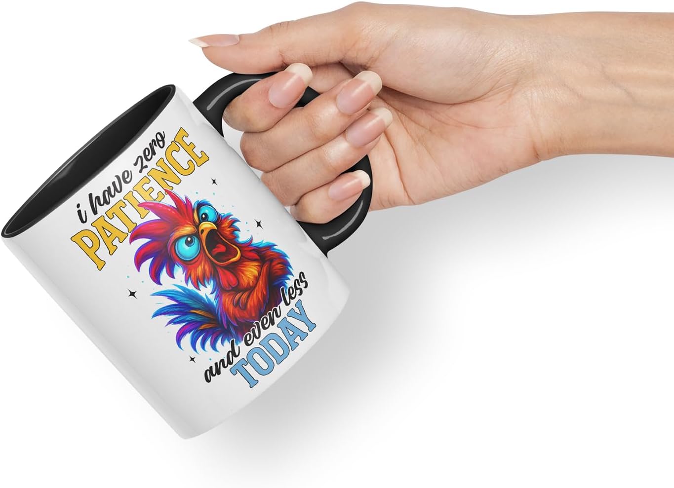 Vixar I Have Zero Patience and Even Less Today Funny Chicken Mug – Coloured Ceramic Mug Cup Gift, 11oz (Black)