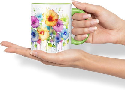 Vixar Morning Glory Climbing Flower Mug Coloured Ceramic Mug Cup Gift, 11oz (Light Green)
