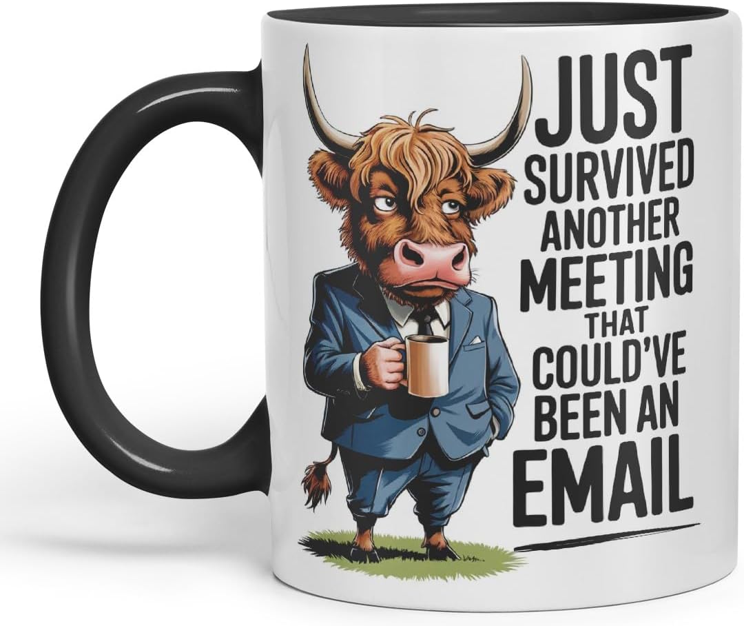 Vixar Just Survived Another Meeting That Could’ve Been an Email – Coloured Ceramic Mug Cup Gift, 11oz (Black)