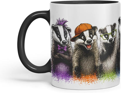 Vixar Funny Badger Mug – Cute Badger Animal Coloured Ceramic Mug Cup Gift, 11oz (Black)