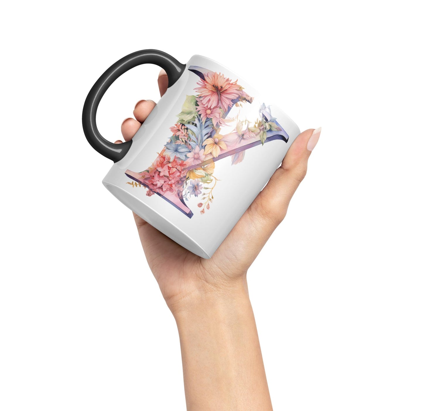 Letter Y mug, Floral flowers butterfly Alphabet Letter Y Monogram watercolour Ceramic Coloured Mug Cup for Tea Coffee Hot brew 330ml 11Oz Gift