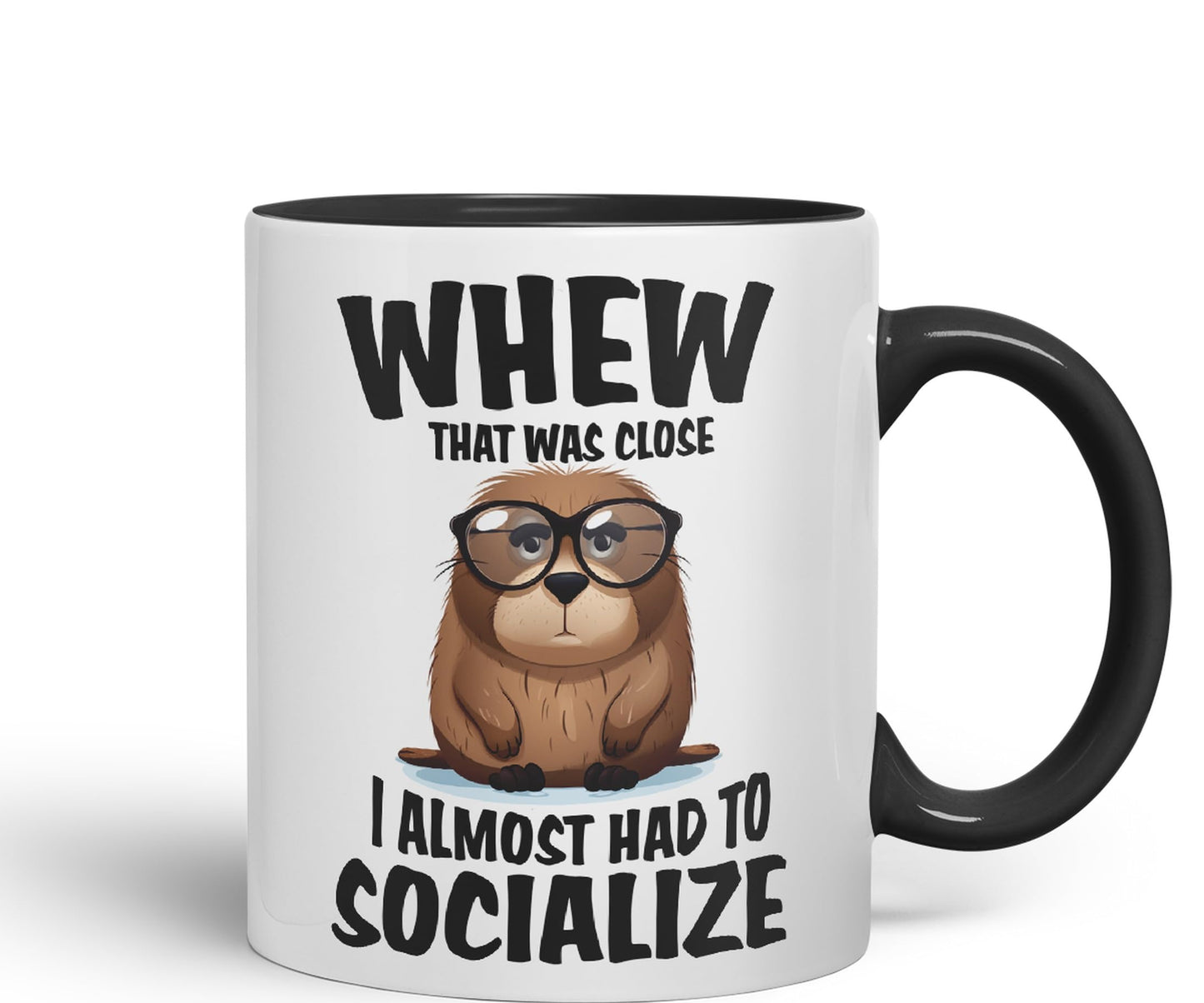 Whew That was Close A Almost had to Socialize Joke sarkasm Sarcastic Ceramic Coloured Mug Cup for Tea Coffee Hot Brew 330ml 11Oz Gift