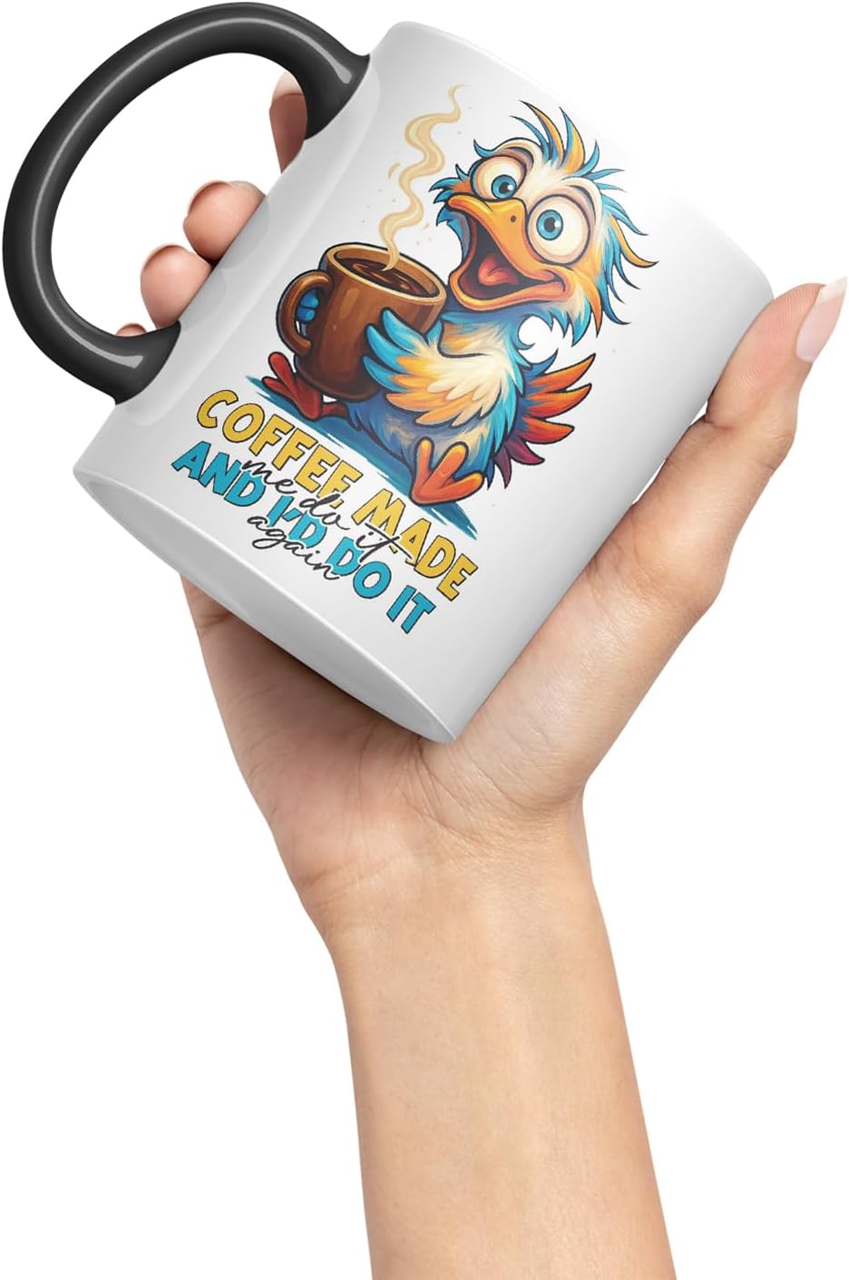 Vixar Coffee Made Me Do It and I'd Do It Again Funny Bird Mug – Coloured Ceramic Mug Cup Gift, 11oz (Black)