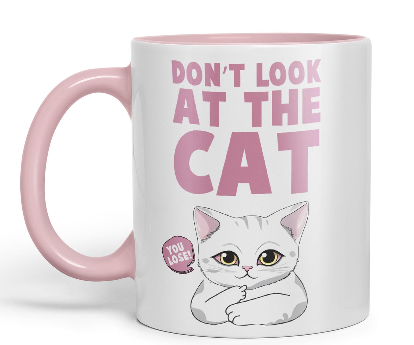 Vixar Don't Look at The Cat You Lose! Sarcastic Joke Ceramic Coloured Mug Cup for Tea Coffee Hot Brew 330ml 11oz