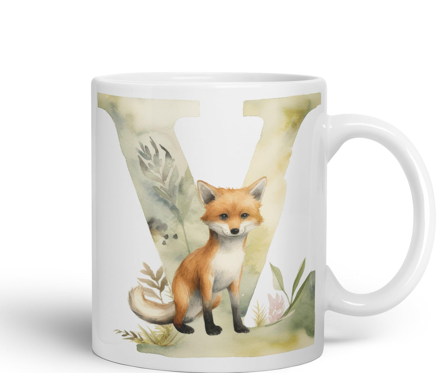 Letter V mug, Animals Alphabet Letter V Monogram animal for kids Ceramic Coloured Mug Cup for Tea Coffee Hot brew 330ml 11Oz Gift
