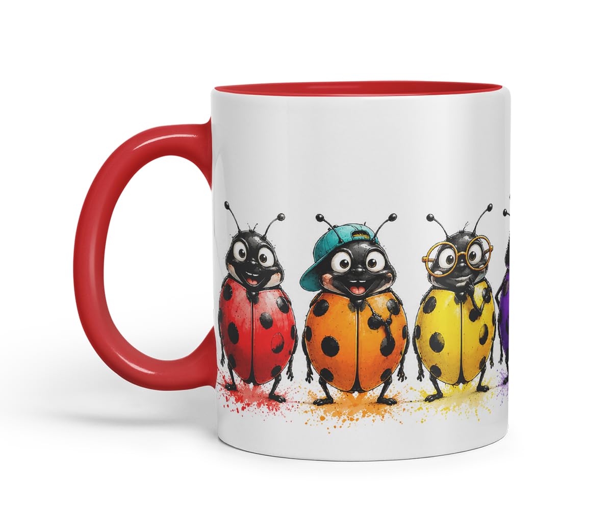 Vixar Ladybird Mug – Cute Ladybug Animal Coloured Ceramic Mug Cup Gift, 11oz (Black)