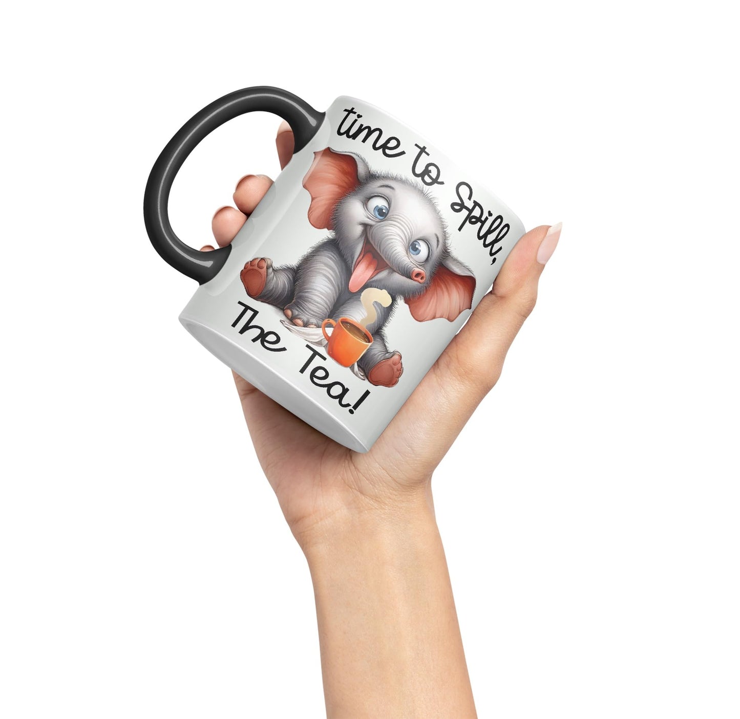 Time to Spill The Tea Elephant Joke sarkasm Sarcastic Ceramic Coloured Mug Cup for Tea Coffee Hot Brew 330ml 11Oz Gift