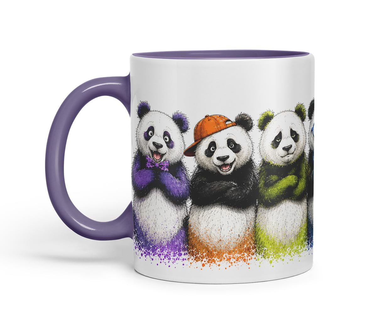 Vixar Pandas Mug – Cute Pandas Coloured Ceramic Mug Cup Gift, 11oz (Black)