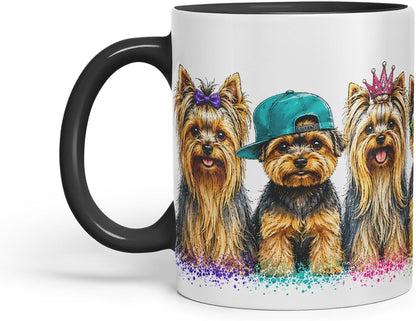 Vixar Yorkie Dog Mug – Cute Yorkshire Terrier Coloured Ceramic Mug Cup Gift, 11oz (Black)