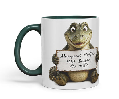 Vixar Personalised Crocodile Mug with Name or Custom Message – Cute Animal Coloured Ceramic Mug Cup Gift, 11oz (Black)