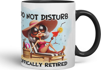 Vixar Do Not Disturb Officially Retired Woman Mug – Coloured Ceramic Mug Cup Gift, 11oz (Black)