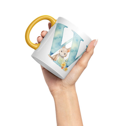 Letter W mug, Animals Alphabet Letter W Monogram animal for kids Ceramic Coloured Mug Cup for Tea Coffee Hot brew 330ml 11Oz Gift