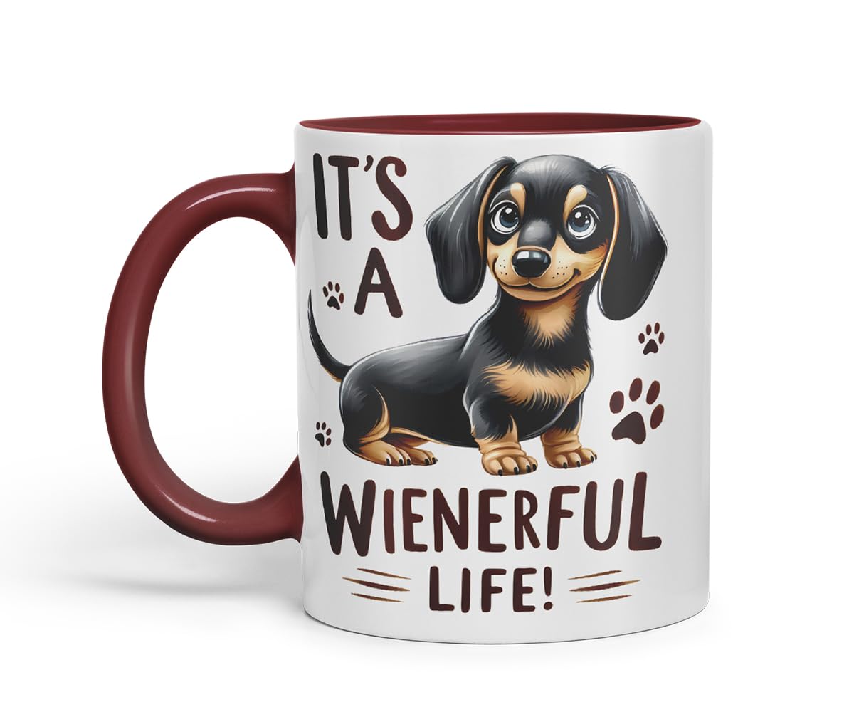 Vixar It’s A Wienerful Life Dachshund Dog Mug – Coloured Ceramic Mug Cup Gift, 11oz (Black)