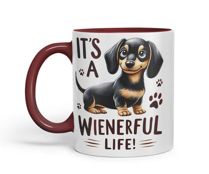 Vixar It’s A Wienerful Life Dachshund Dog Mug – Coloured Ceramic Mug Cup Gift, 11oz (Black)