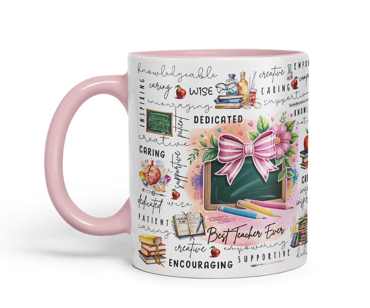 Vixar Best Teacher Ever Mug – Coloured Ceramic Mug Cup Gift, 11oz (Black)
