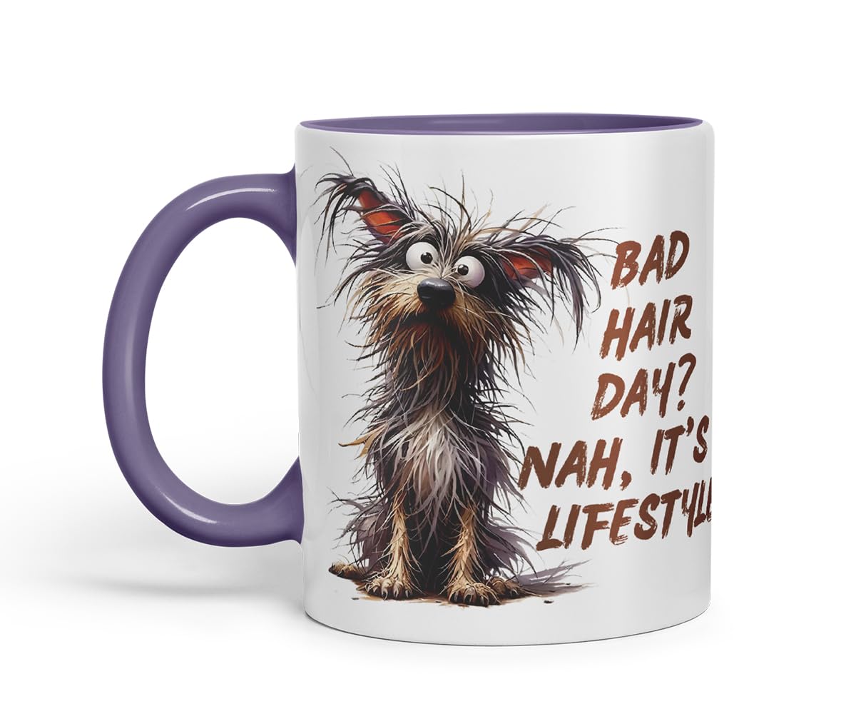 Vixar Bad Hair Day Nah It's A Lifestyle Funny Dog – Coloured Ceramic Mug Cup Gift, 11oz (Black)