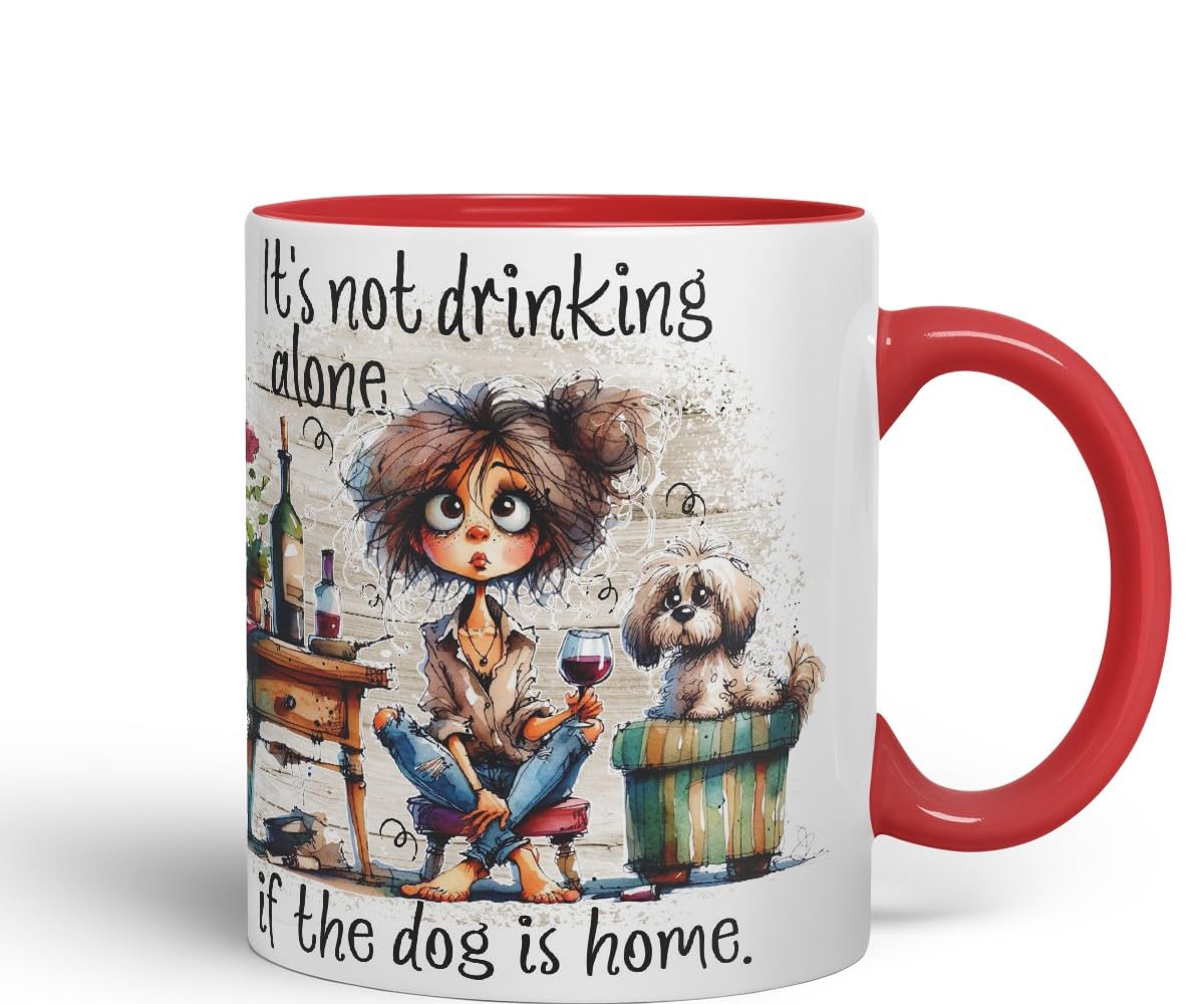 Vixar It’s Not Drinking Alone If The Dog is Home Funny Wine & Dog Coloured Mug Cup 11oz (Black)
