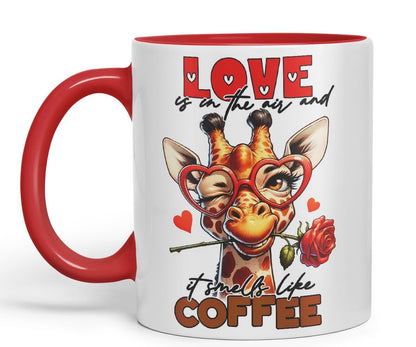 Vixar Love is in The Air and It Smells Like Coffee Sarcastic Giraffe Mug, Coloured Ceramic Cup 11oz (Black)