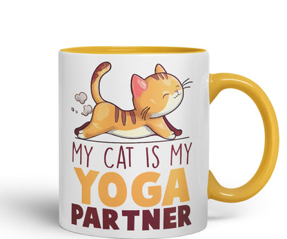 My cat is My Yoga Partner, cat Sarcastic Joke Ceramic Coloured Mug Cup for Tea Coffee Hot Brew 330ml 11Oz