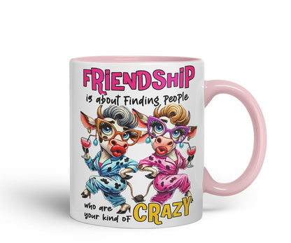 Vixar Friendship is About Finding Your Kind of Crazy Cow Friends – Coloured Ceramic Mug Cup Gift, 11oz (Black)