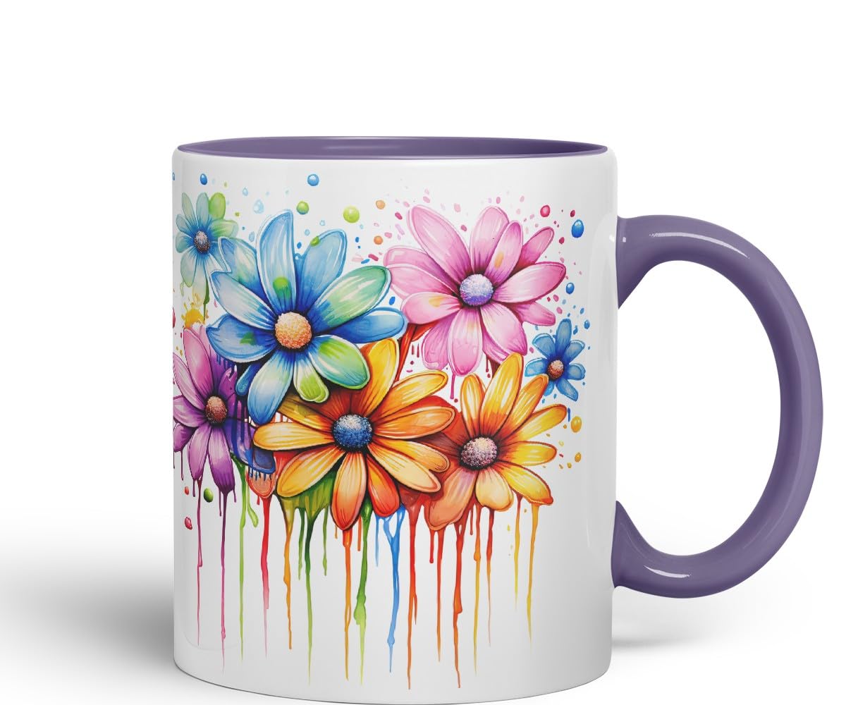 Vixar Daisy Meadow Mug Coloured Ceramic Mug Cup Gift, 11oz (Orange)