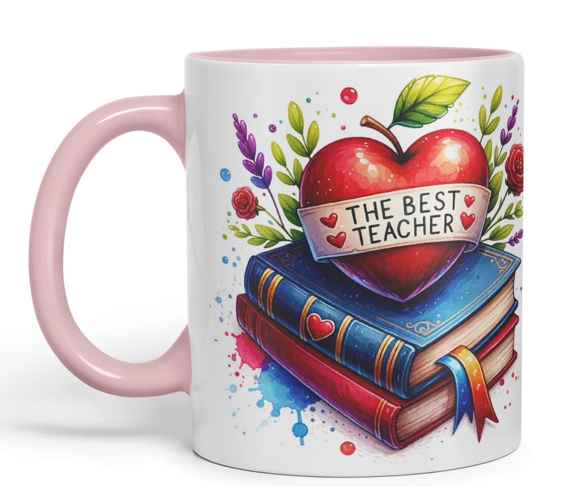 Vixar Best Teacher Mug Thank You, End of School Gift Ceramic Coloured Mug Cup for Tea Coffee Hot Brew 330ml 11Oz Gift BT4