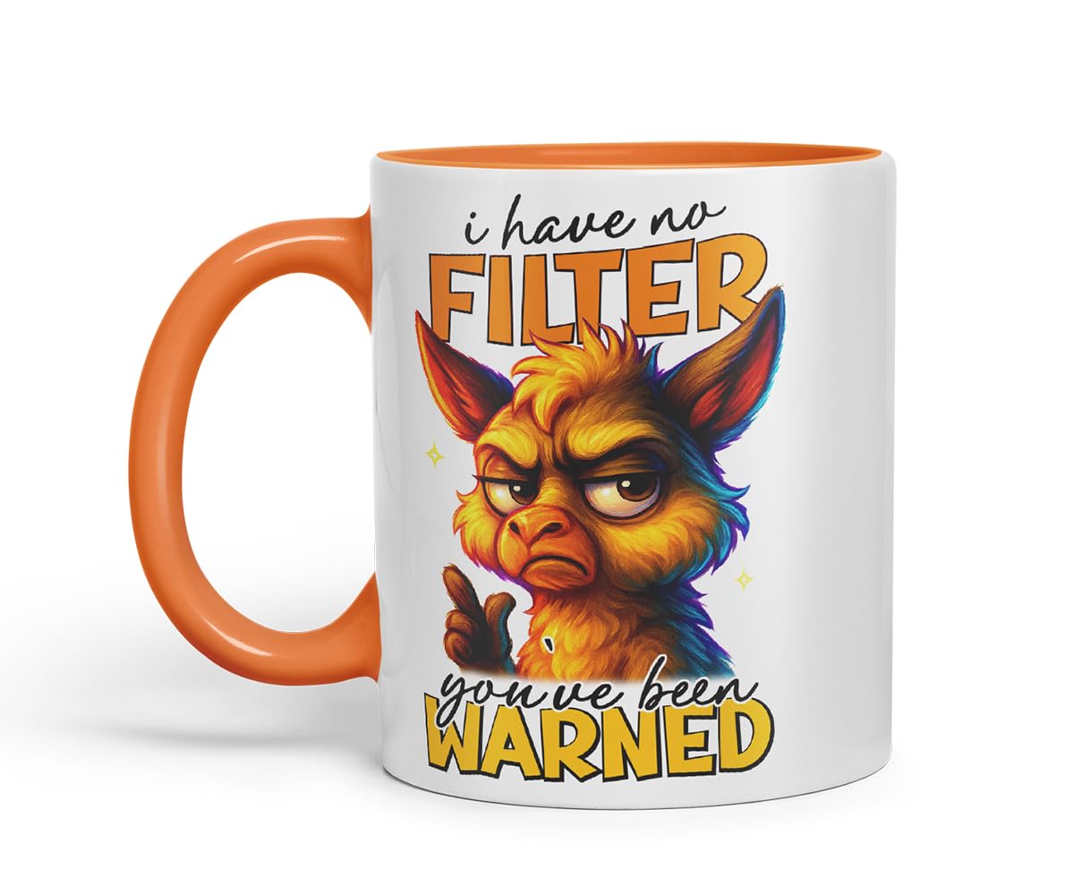 Vixar I Have No Filter You've Been Warned Funny Llama Mug – Coloured Ceramic Mug Cup Gift, 11oz (Black)
