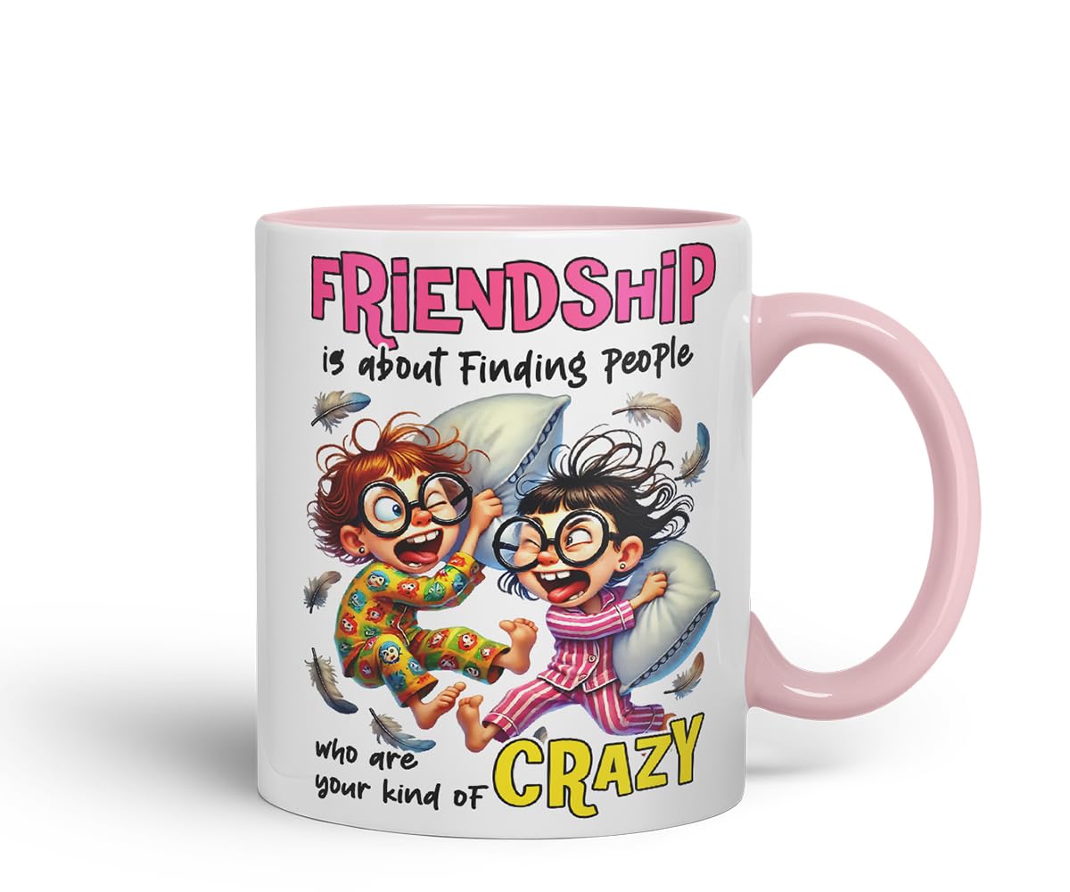Vixar Friendship is About Finding Your Kind of Crazy Kids – Coloured Ceramic Mug Cup Gift, 11oz (Black)