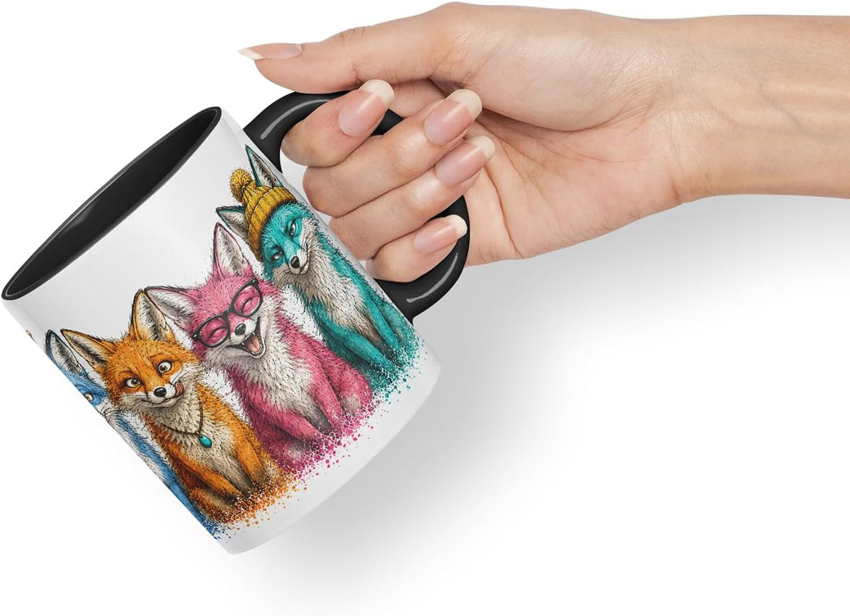 Vixar Fox Mug – Cute Fox Animal Coloured Ceramic Mug Cup Gift, 11oz (Black)