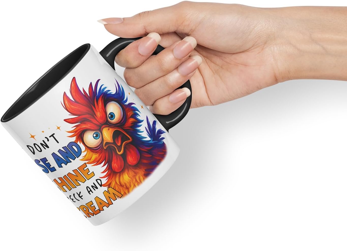 Vixar I Don't Rise and Shine I Peck and Scream Funny Chicken Mug – Coloured Ceramic Mug Cup Gift, 11oz (Black)