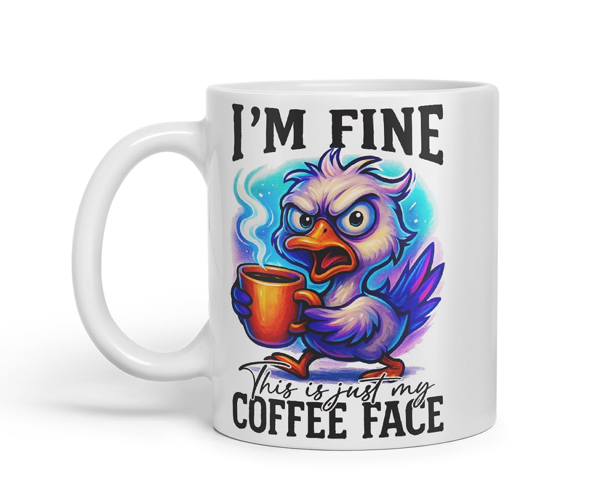 Vixar I'm Fine This is Just My Coffee Face Funny Bird Mug – Coloured Ceramic Mug Cup Gift, 11oz (Black)