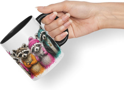 Raccoon Mug – Cute Raccoon Coloured Ceramic Mug Cup Gift, 11oz (Black)