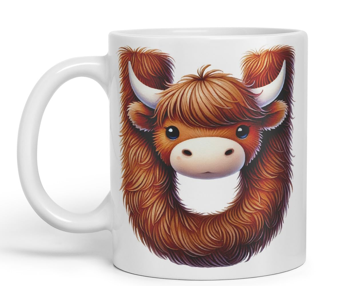 Highland Cow Alphabet Monogram Coloured Ceramic Cup Mug Letter U Rustic Farmhouse Animal Letter Gift V2 11oz (Black)