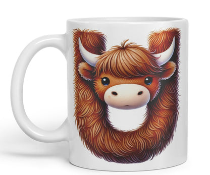 Highland Cow Alphabet Monogram Coloured Ceramic Cup Mug Letter U Rustic Farmhouse Animal Letter Gift V2 11oz (Black)