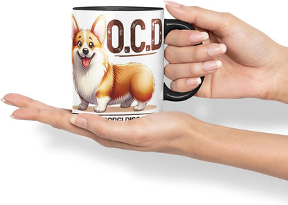 Vixar Obsessive Corgi Disorder Dog Mug – Coloured Ceramic Mug Cup Gift, 11oz (Black)