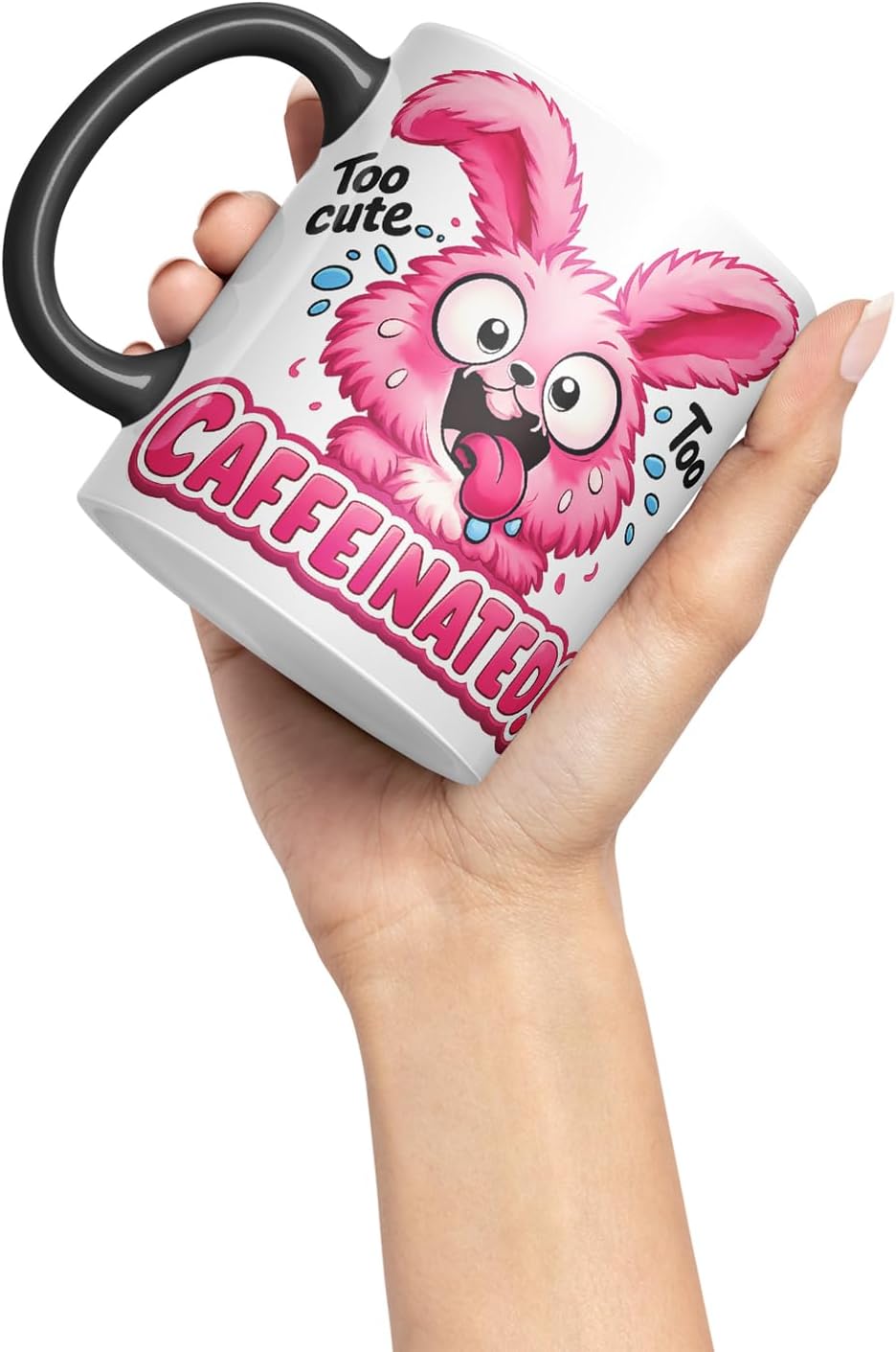Vixar Too Cute Too Caffeinated Funny Bunny Mug – Coloured Ceramic Mug Cup Gift, 11oz (Black)