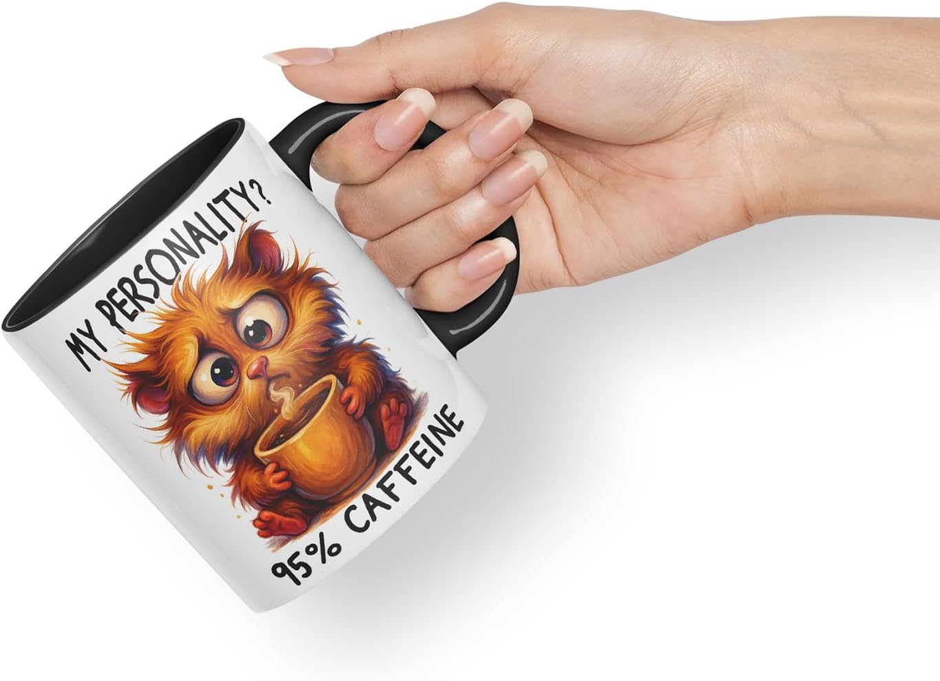 Vixar My Personality 95 Percent Caffeine Funny Cat Mug – Coloured Ceramic Mug Cup Gift, 11oz (Black)