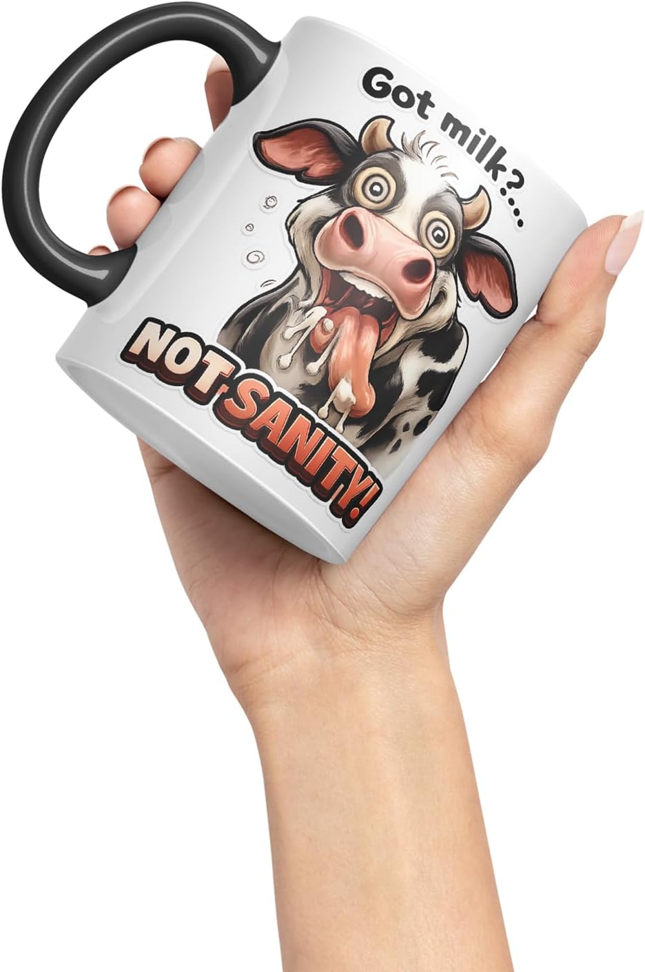Vixar Got Milk Not Sanity Cow Coloured Ceramic Mug Cup Gift, 11oz (Black)