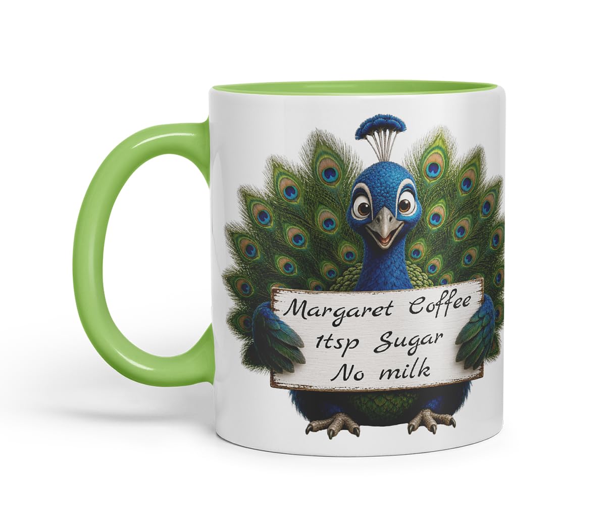 Vixar Personalised Peacock Mug with Name or Custom Message – Cute Animal Coloured Ceramic Mug Cup Gift, 11oz (Black)