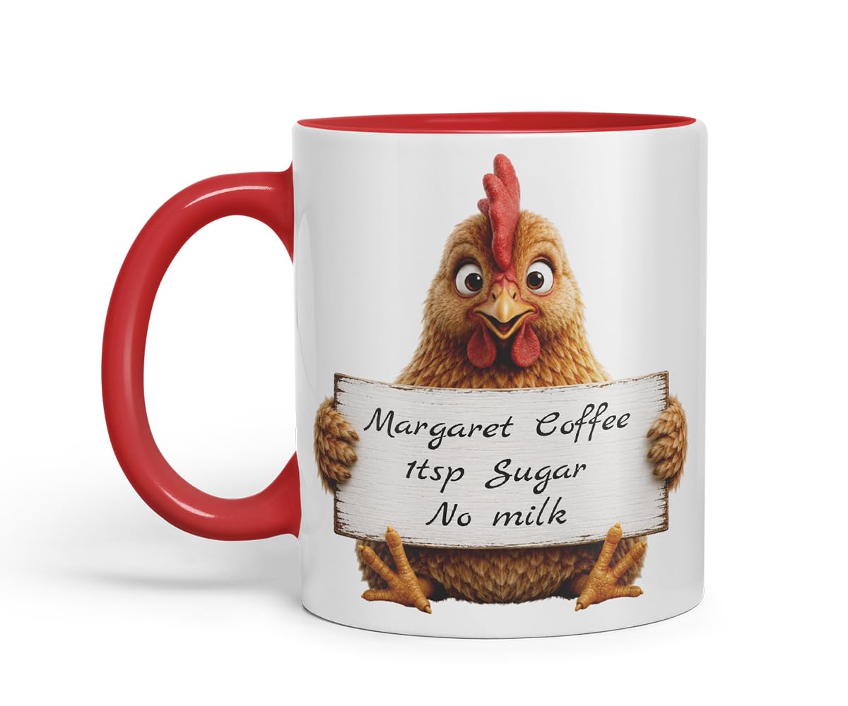 Vixar Personalised Hen Mug with Name or Custom Message – Cute Animal Coloured Ceramic Mug Cup Gift, 11oz (Black)