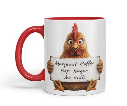 Vixar Personalised Hen Mug with Name or Custom Message – Cute Animal Coloured Ceramic Mug Cup Gift, 11oz (Black)