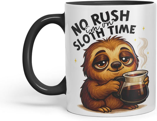 Vixar No Rush I'm On Sloth Time Funny Sloth Coffee Mug – Coloured Ceramic Mug Cup Gift, 11oz (Black)