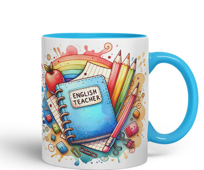 Vixar English Teacher Mug Thank You, End of School Gift Ceramic Coloured Mug Cup for Tea Coffee Hot Brew 330ml 11Oz Gift