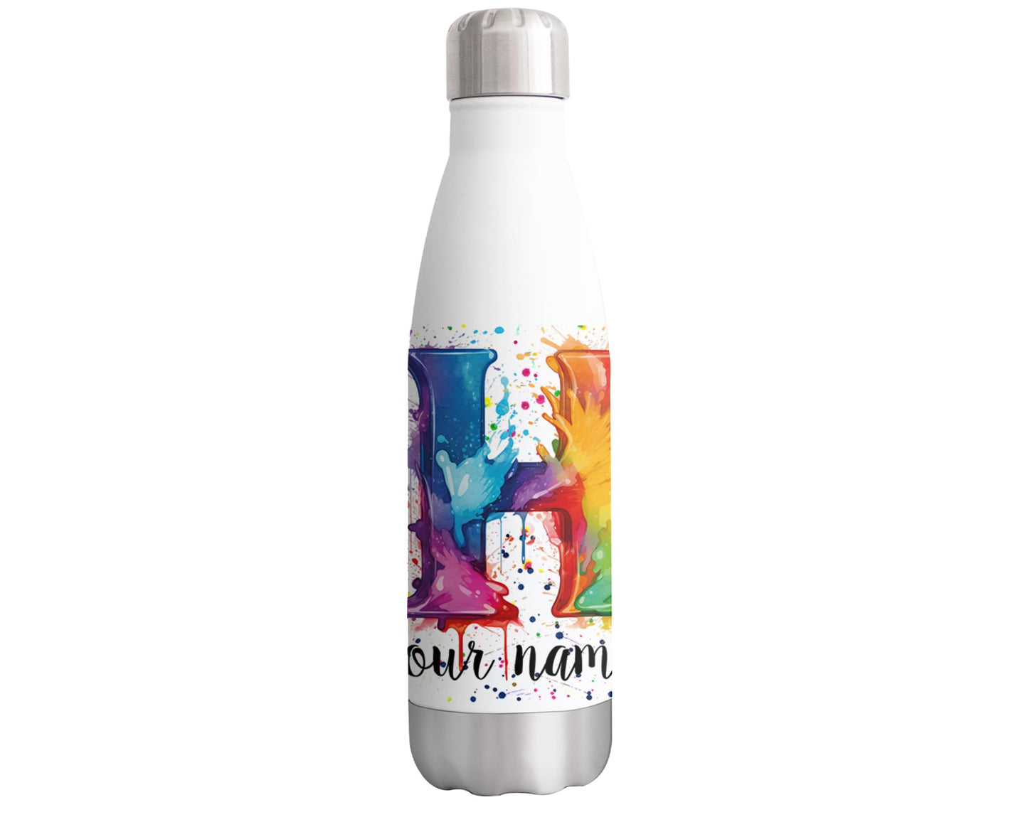 Personalised Letters A-Z Alphabet Monogram Watercolour Bottle Custom Personalized double Wall insulated Stainless steel sport Drinks 500ml