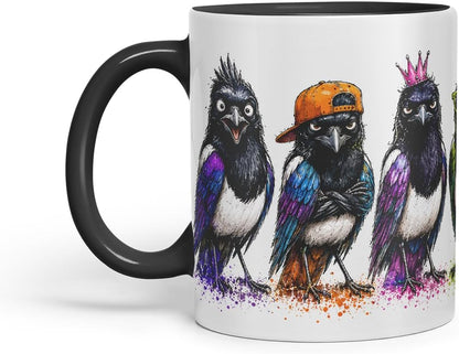 Vixar Magpie Bird Mug – Cute Magpie Bird Coloured Ceramic Mug Cup Gift, 11oz (Black)