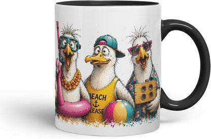 Vixar Beach Seagulls Mug – Funny Sea Bird Coloured Ceramic Mug Cup Gift, 11oz (Black)