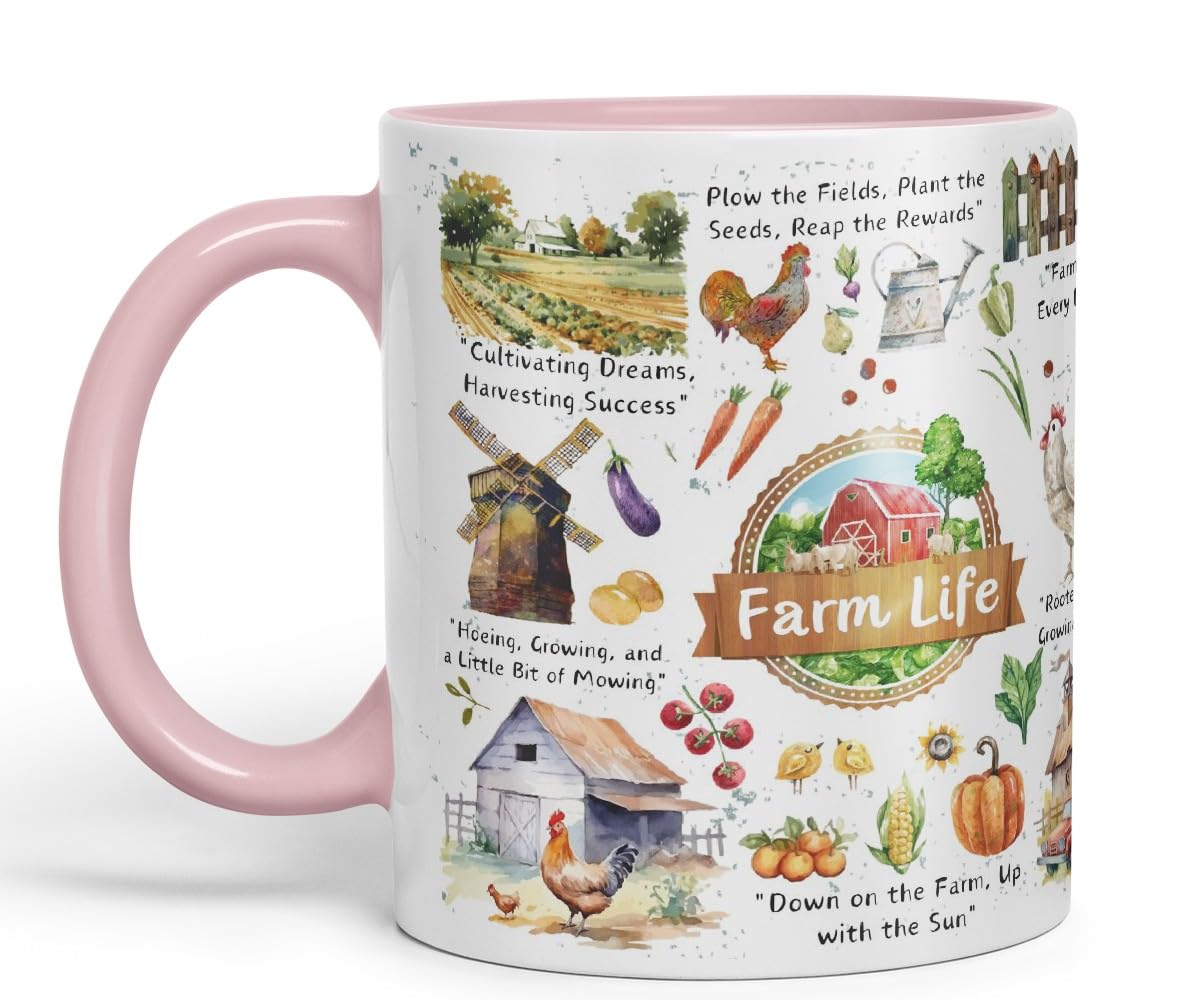 Vixar Down on The Farm Up with The Sun – Farm Life Coloured Mug Cup 11oz (Black)