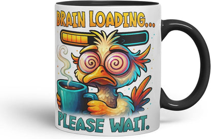 Vixar Brain Loading Please Wait Funny Bird Coffee Mug – Coloured Ceramic Mug Cup Gift, 11oz (Black)