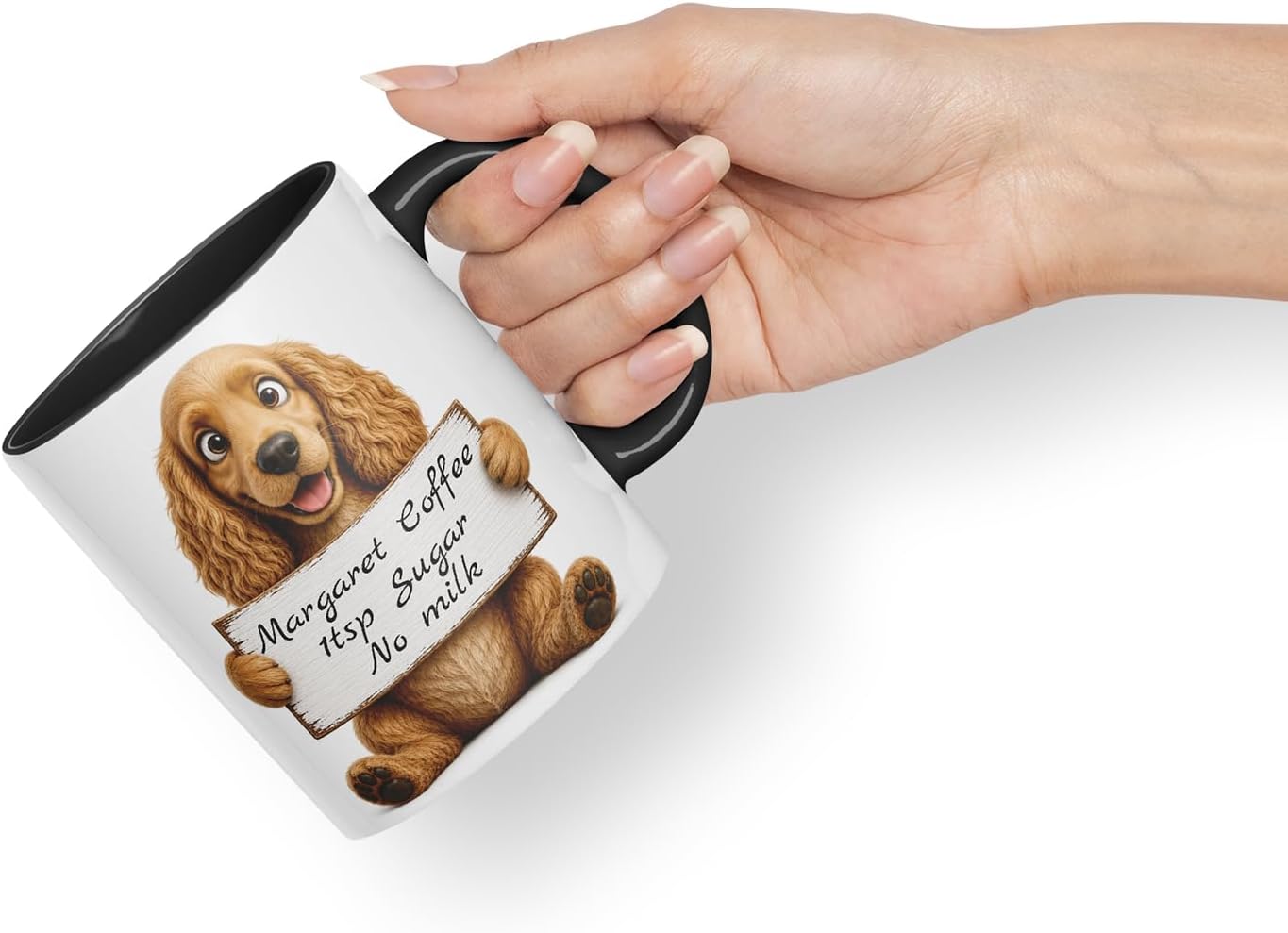 Vixar Personalised Cocker Spaniel Mug with Name or Custom Message – Cute Animal Coloured Ceramic Mug Cup Gift, 11oz (Black)