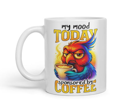 Vixar My Mood Today Sponsored By Coffee Funny Parrot Mug – Coloured Ceramic Mug Cup Gift, 11oz (Black)